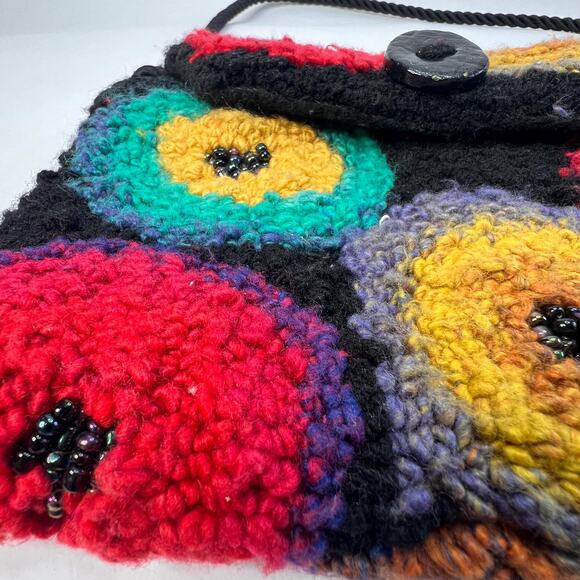 Vintage Handmade Punch Needle Purse – Beaded Shoulder Bag – 1970s Boho Clutch - Picture 7 of 9